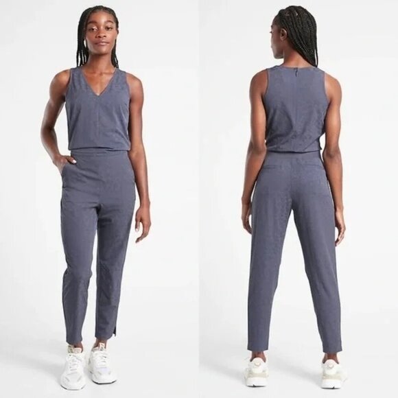 Athleta Brooklyn Textured Jumpsuit Leopard Size 6 Sleeveless Gray Violet - Picture 1 of 8